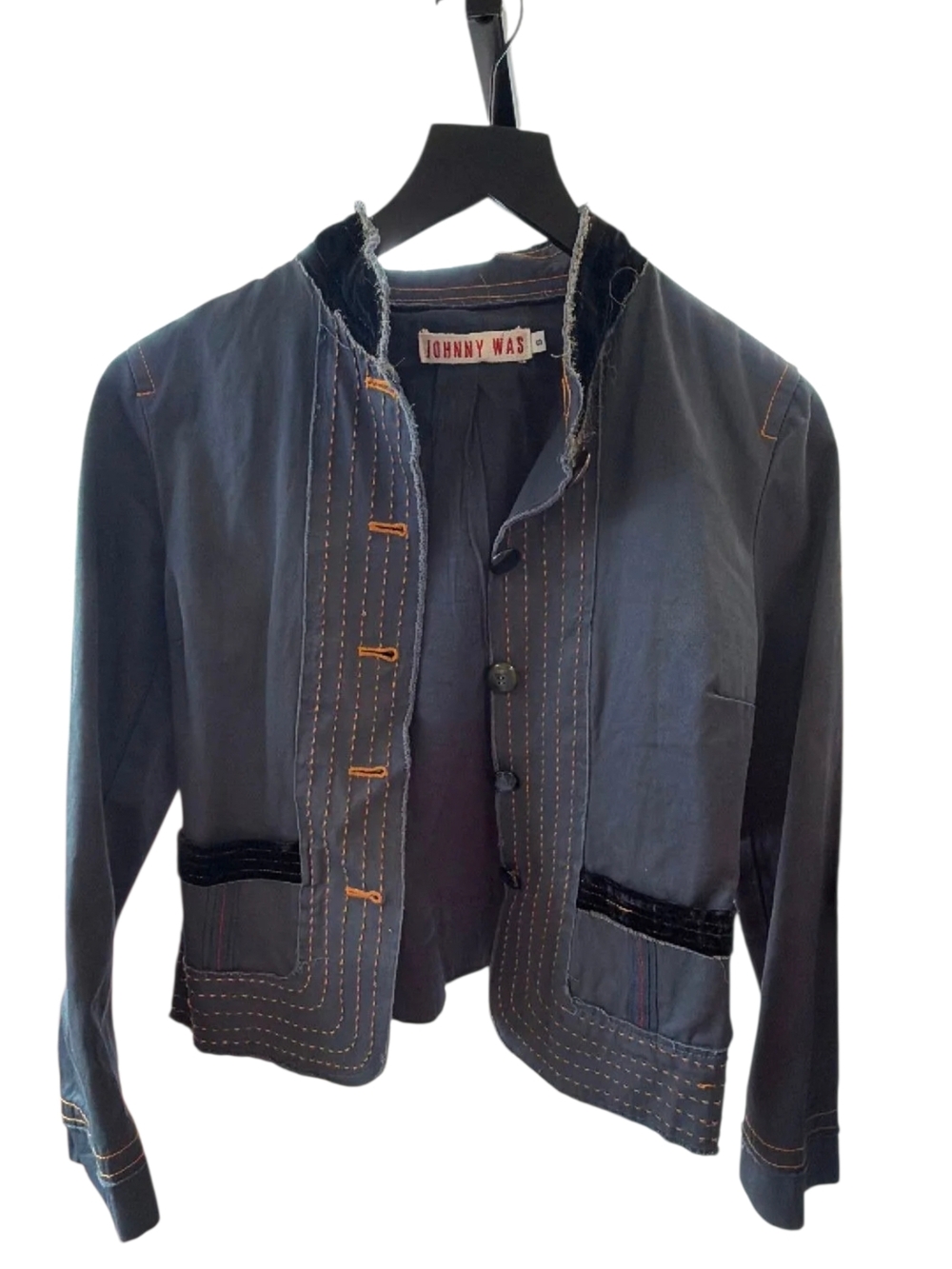 Johnny Was Navy Blue Stitch-Detail Lightweight Blazer